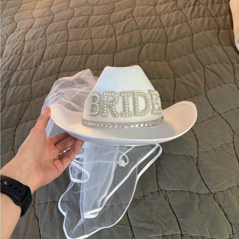 White Bride Cowboy Hat with Veil